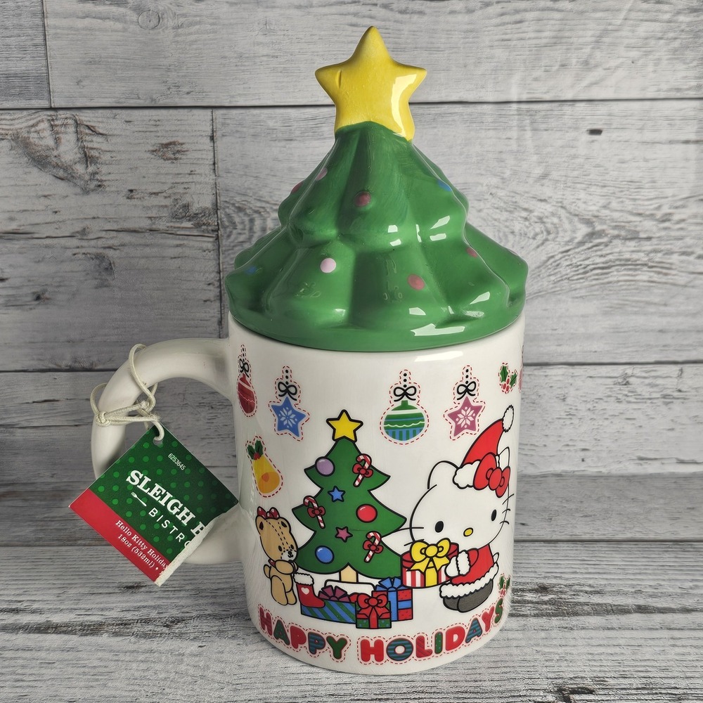 New Sanrio Hello Kitty Christmas Tree Happy Holidays Mug Topper Collectible Gift